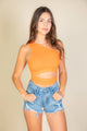 Ribbed Knit Cut Out One Shoulder Crop Top