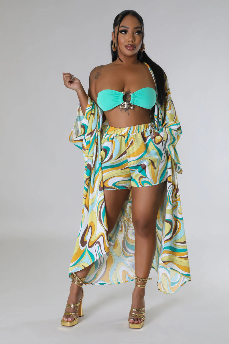 Abstract Pattern Cardigan & Shorts Set