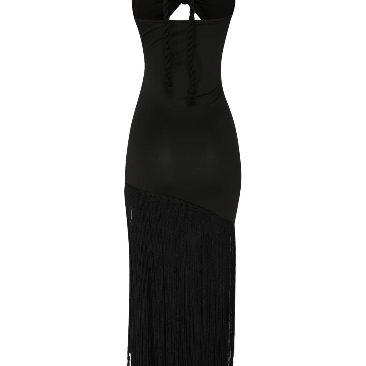 Fringe Trim Halter Neck Maxi Dress