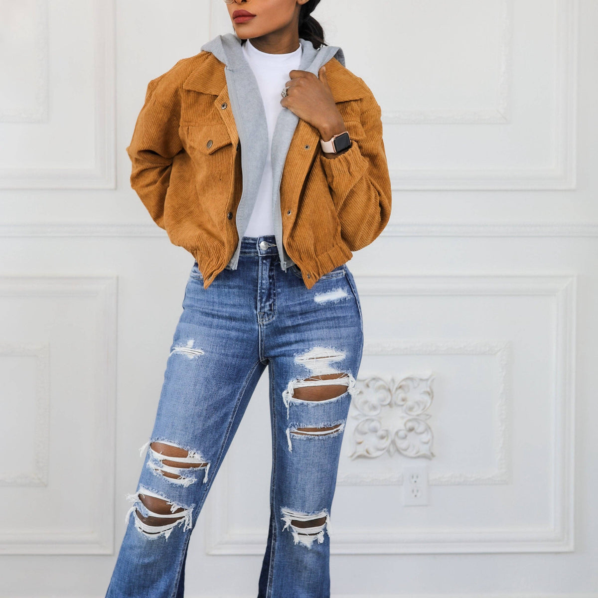 Daily Warmth Long Sleeve Inside Hoodie Corduroy Jacket