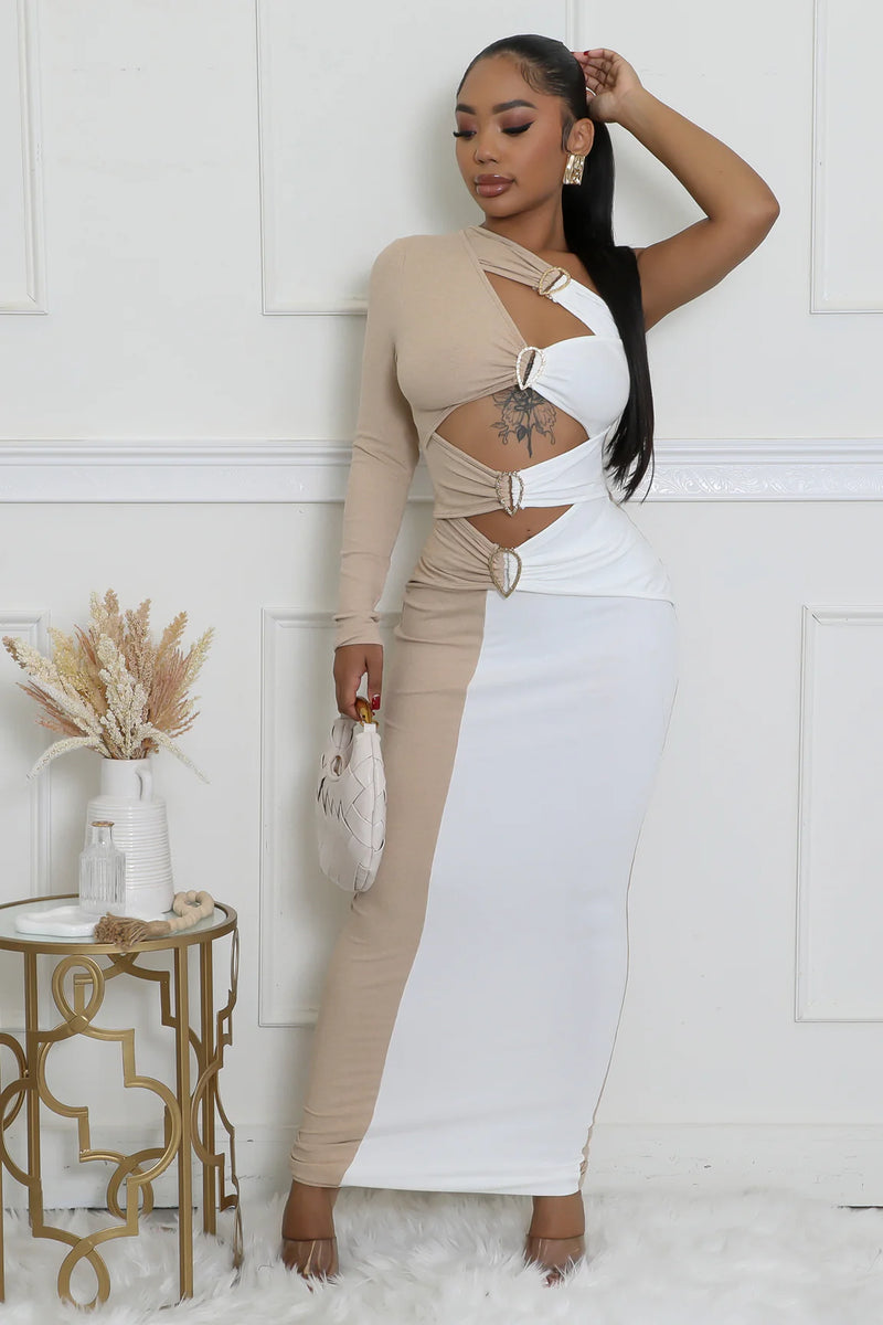 Colorblock Cut Out Bodycon Maxi Dress