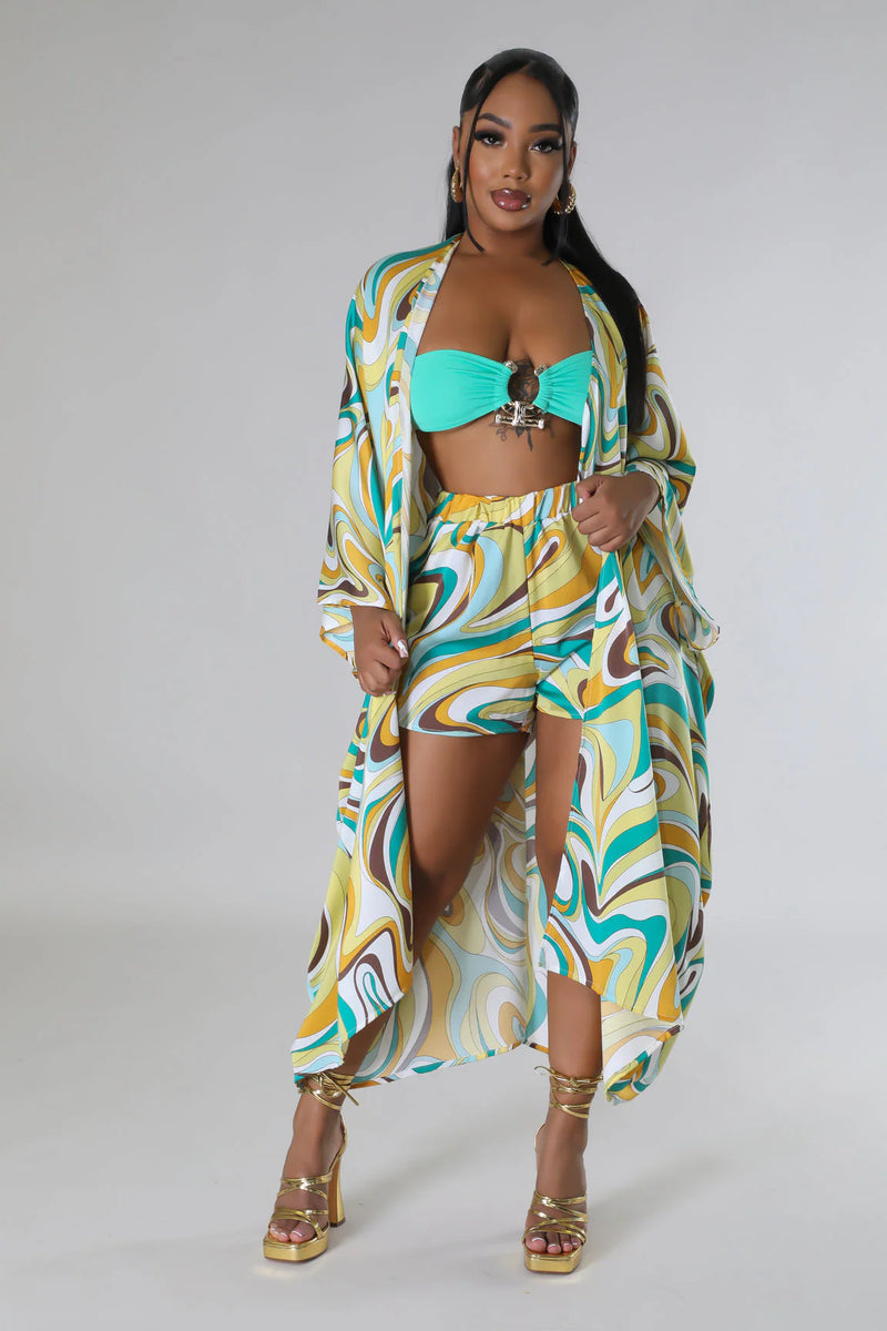 Abstract Pattern Cardigan & Shorts Set