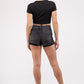 Washed Black Cuffed Raw Hem Denim Shorts