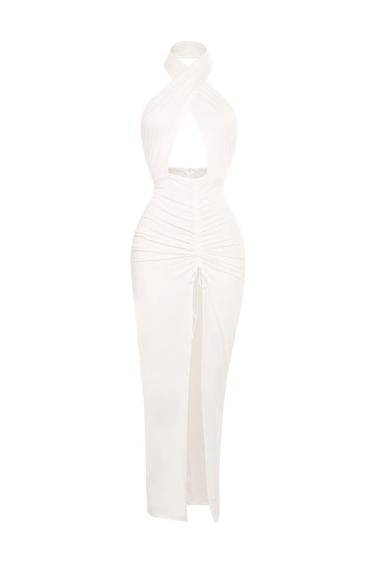 Ivory Cutout Halter Dress