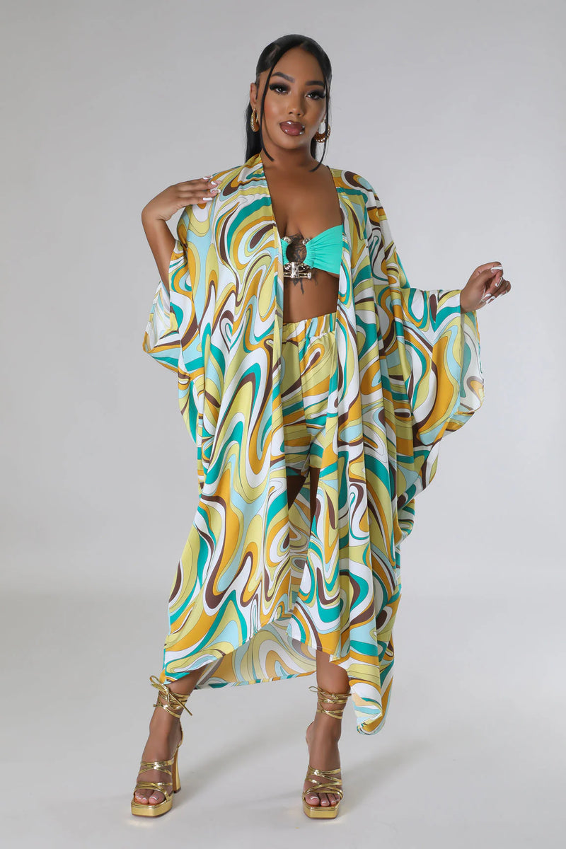 Abstract Pattern Cardigan & Shorts Set