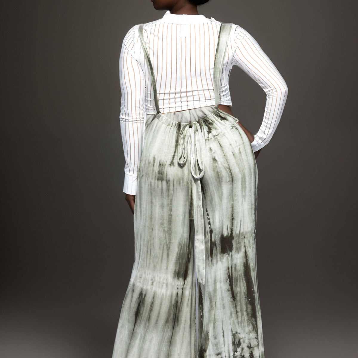 Wide-Leg Tie-Dye Suspender Pants