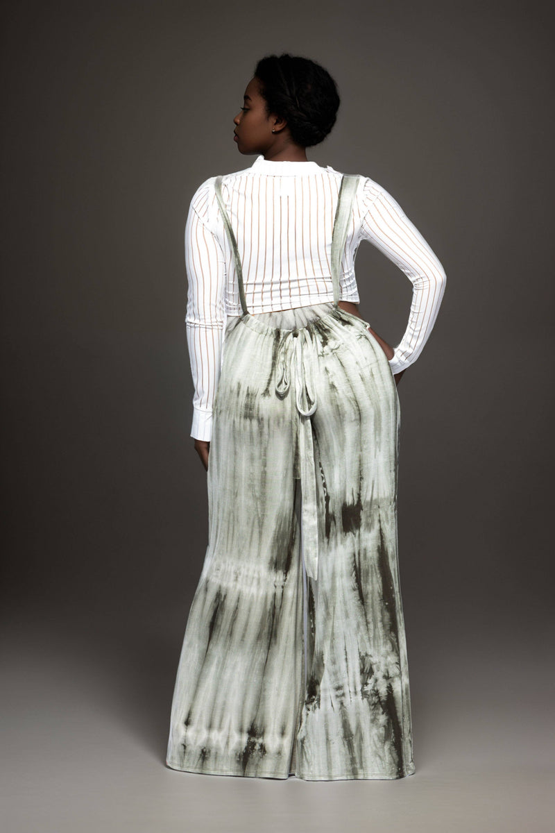 Wide-Leg Tie-Dye Suspender Pants