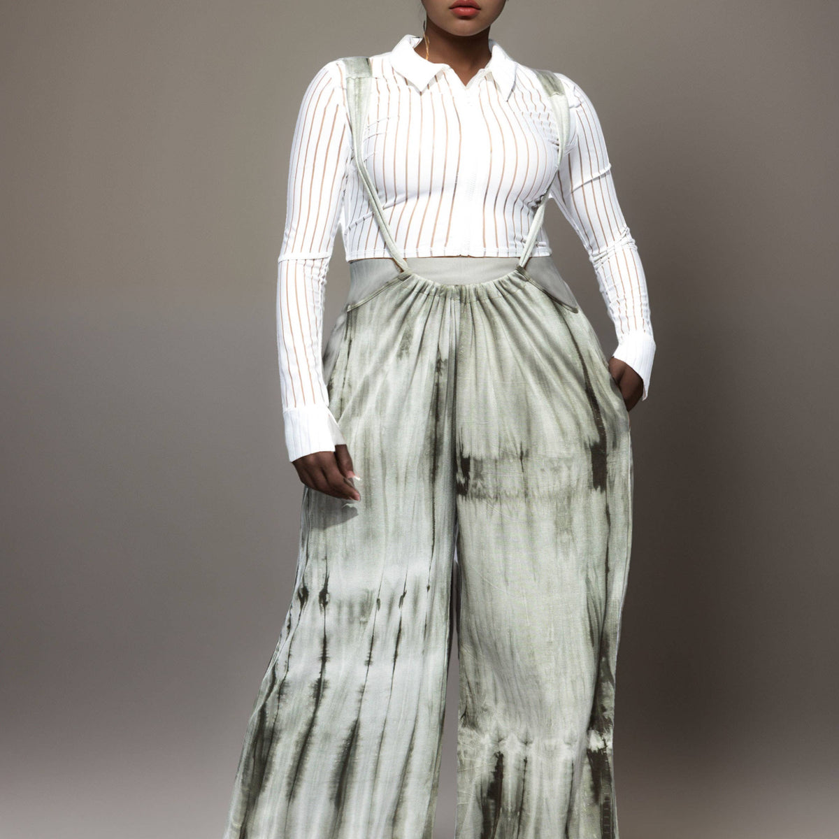 Wide-Leg Tie-Dye Suspender Pants