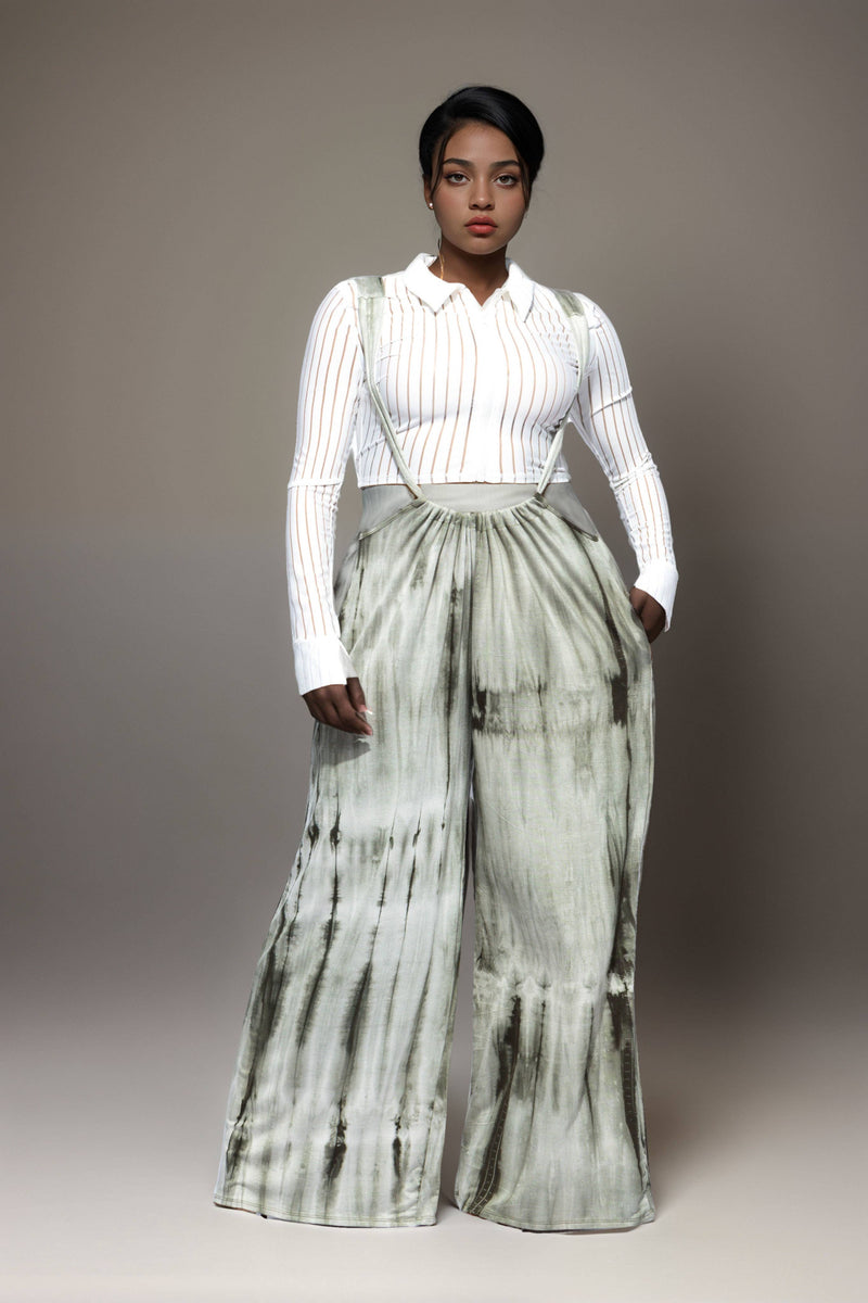 Wide-Leg Tie-Dye Suspender Pants