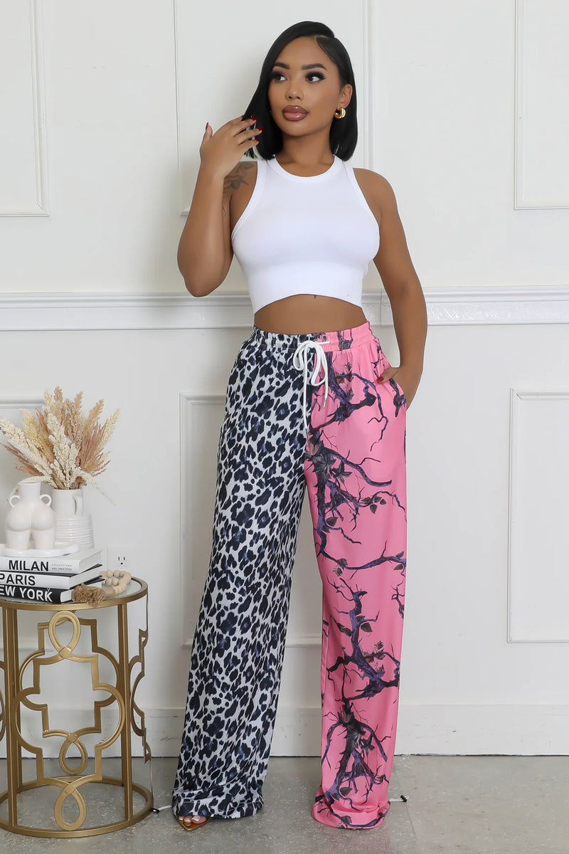 Mixed Print Wide Leg Lounge Pants
