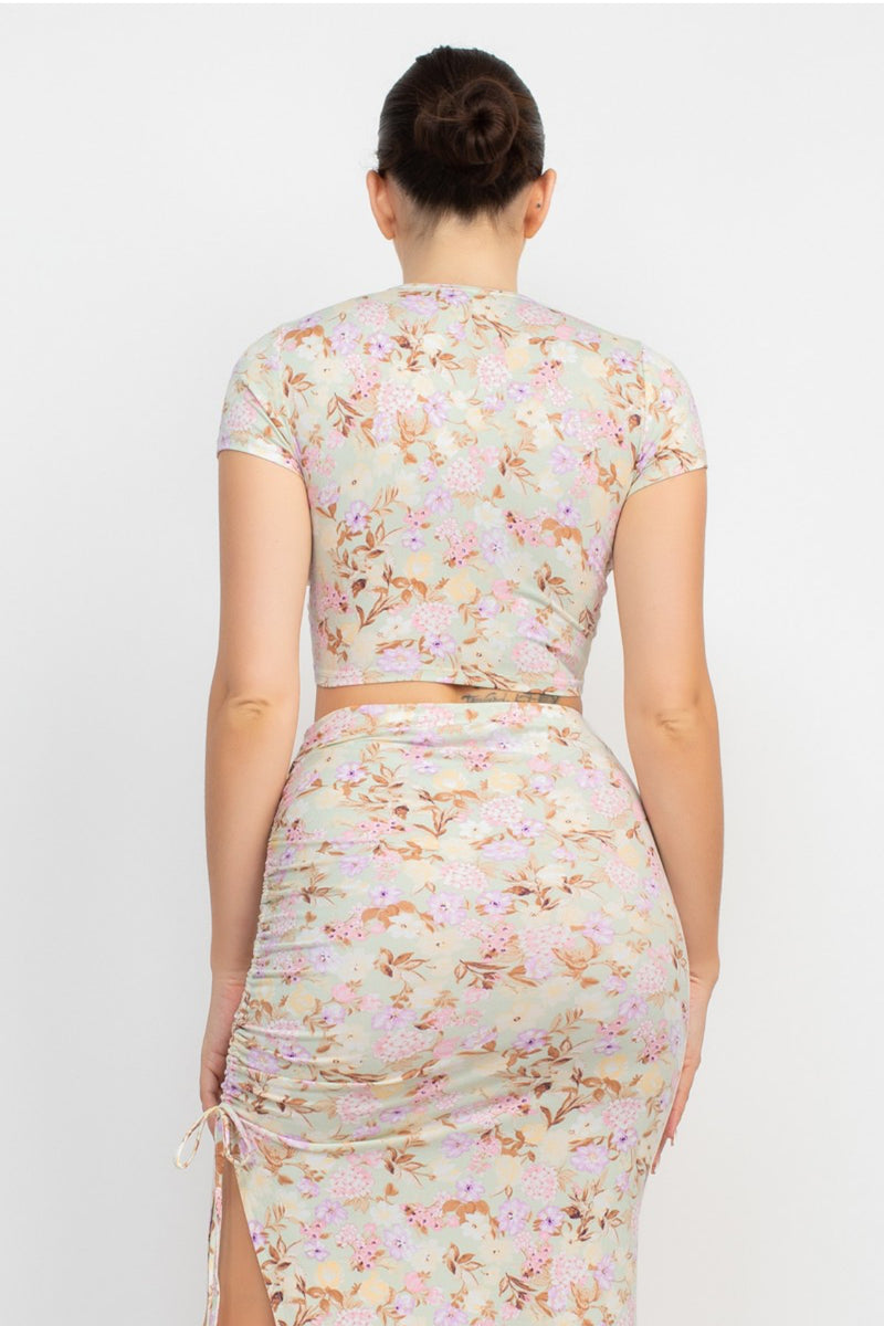 Front Knot Floral Skirt Set