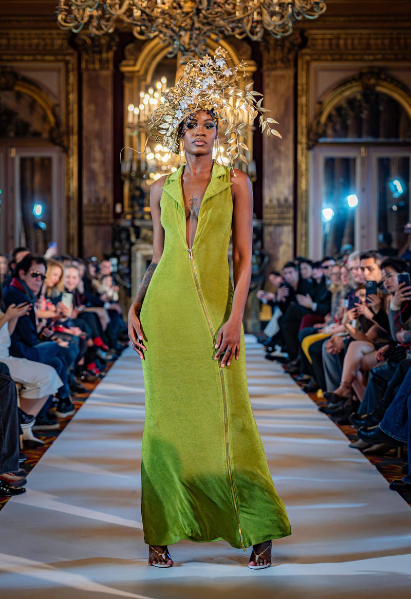 Olive Deep V Neck Maxi