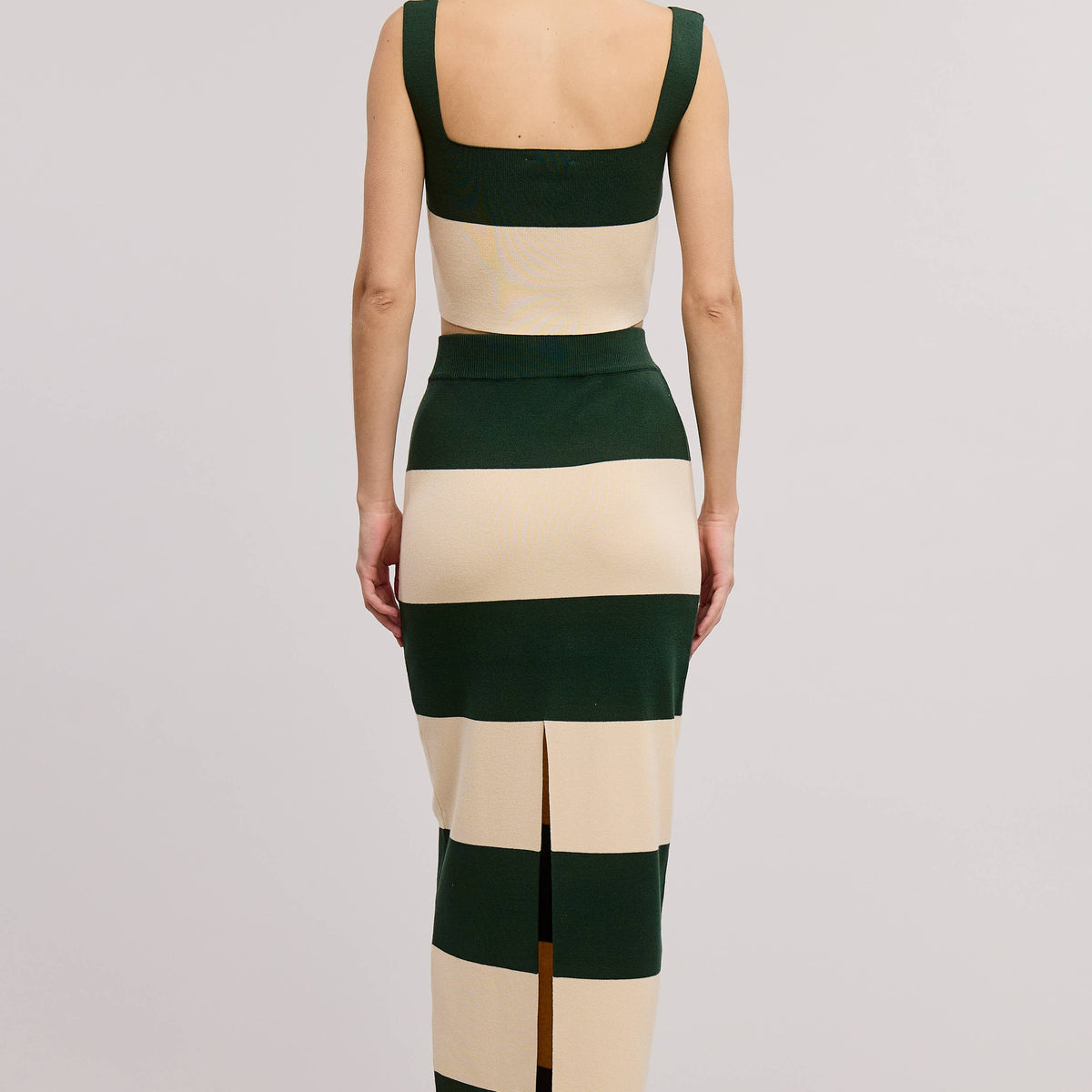 Stripe Color Knit Maxi Skirt Set