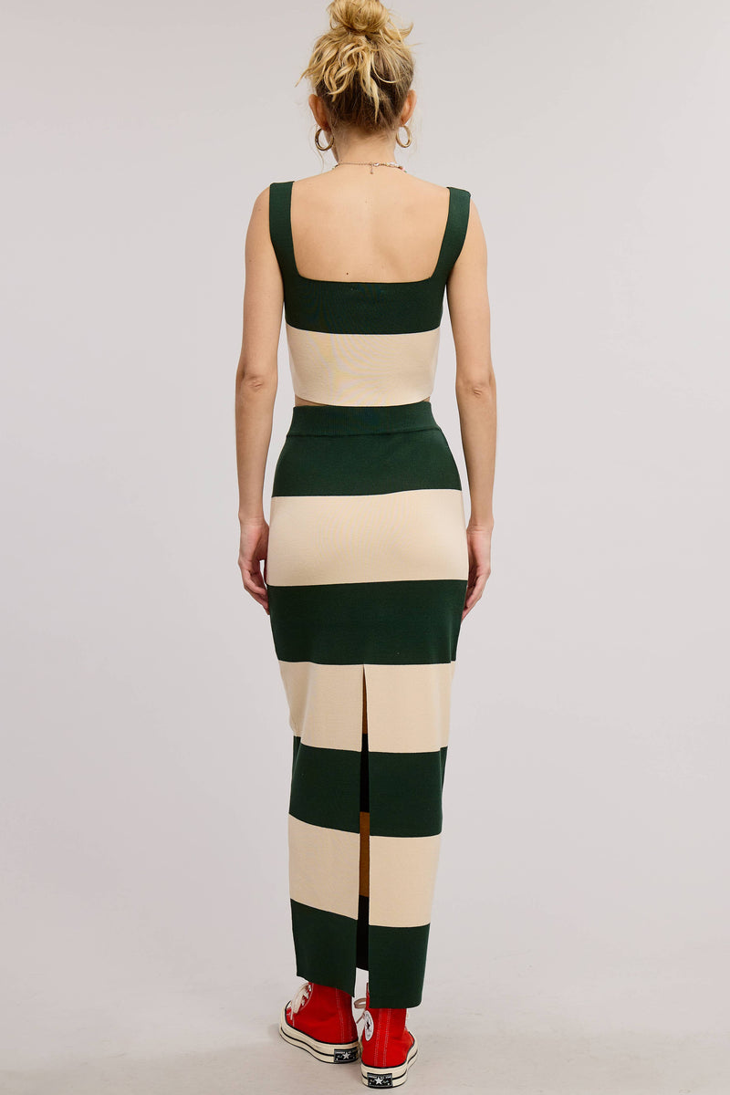 Stripe Color Knit Maxi Skirt Set