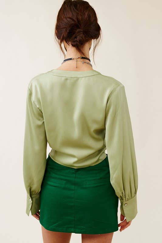 Satin Crop Blouse with Button Accents