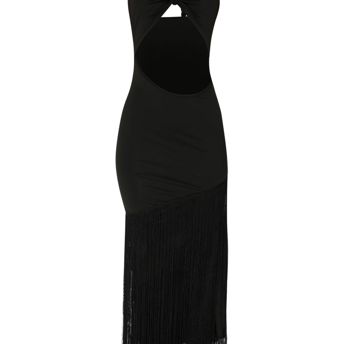 Fringe Trim Halter Neck Maxi Dress