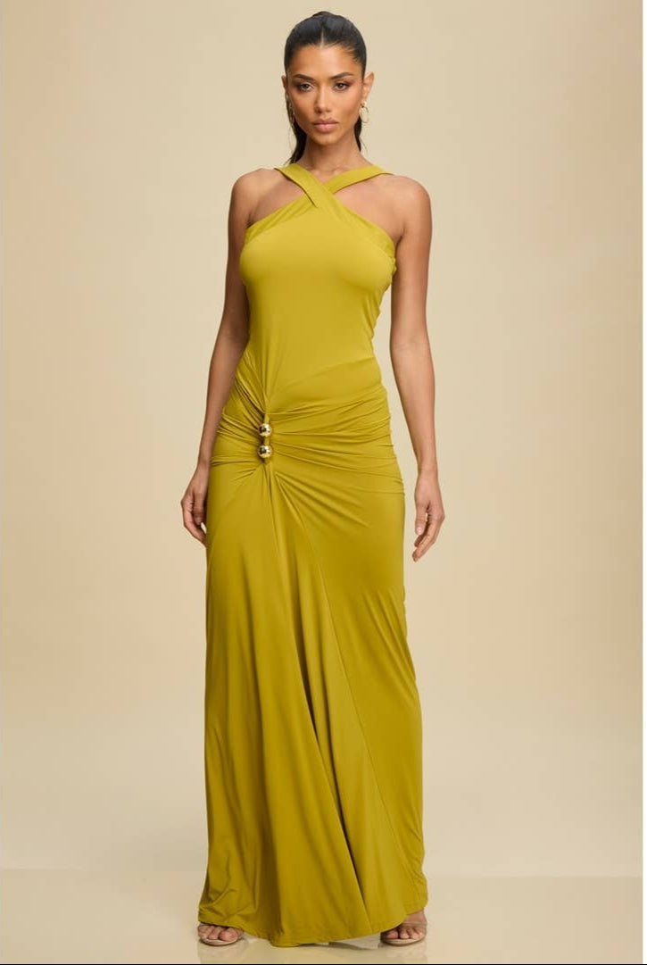 Mock Neck Drape Maxi Dress