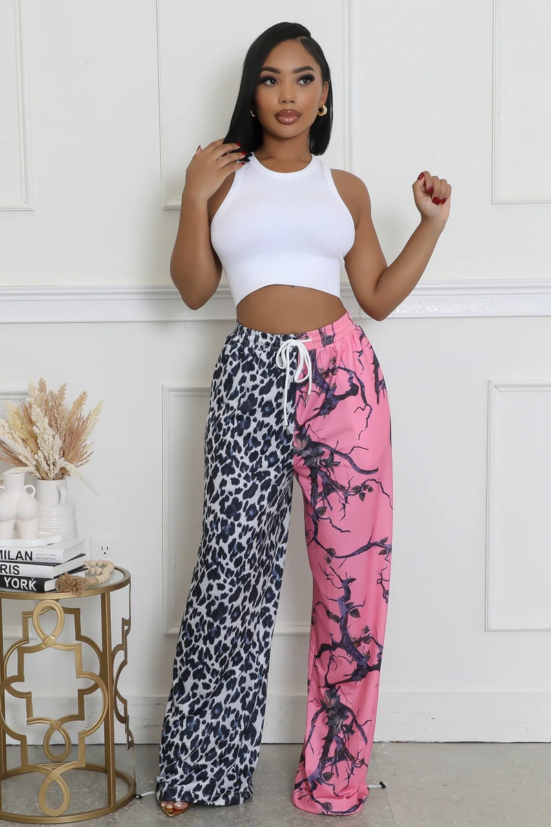 Mixed Print Wide Leg Lounge Pants