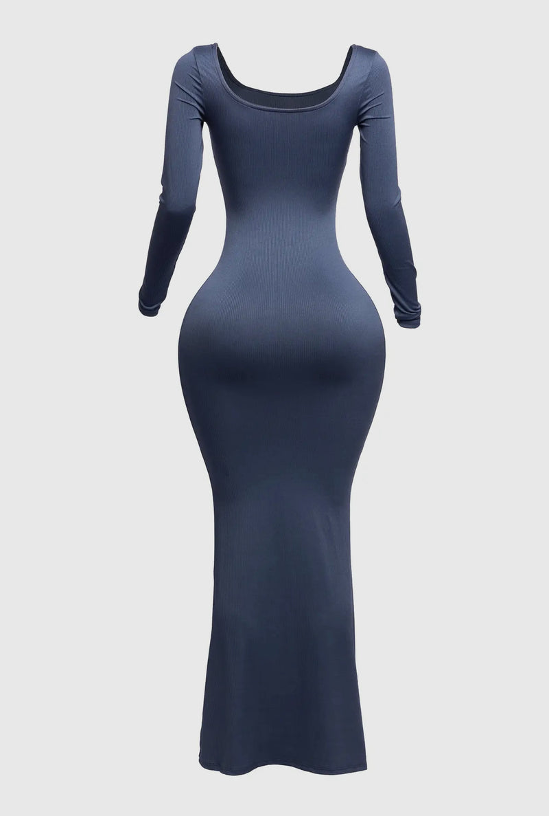 Ribbed Long Sleeve Mermaid Maxi Dress