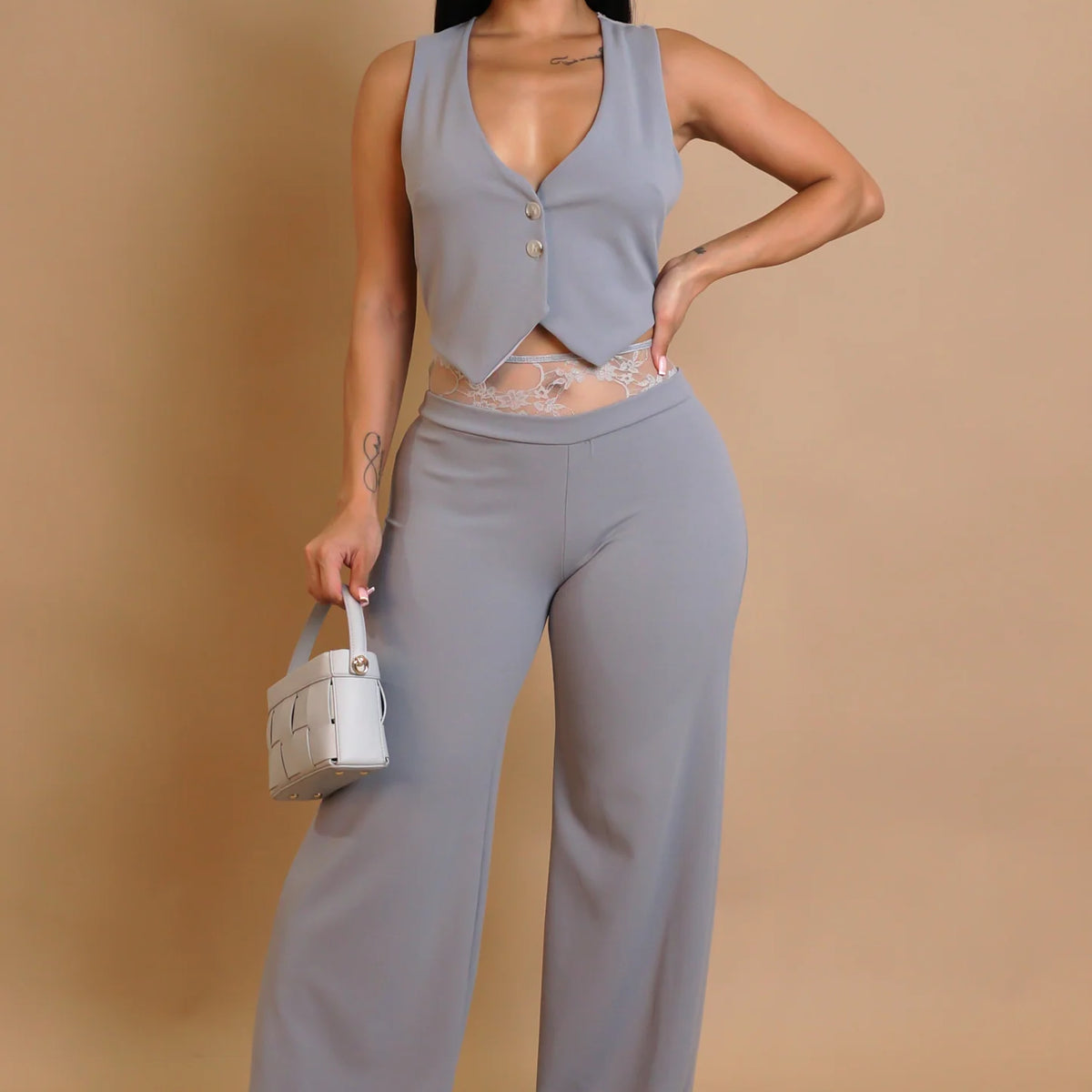 Lace Back Vest & Pant Set