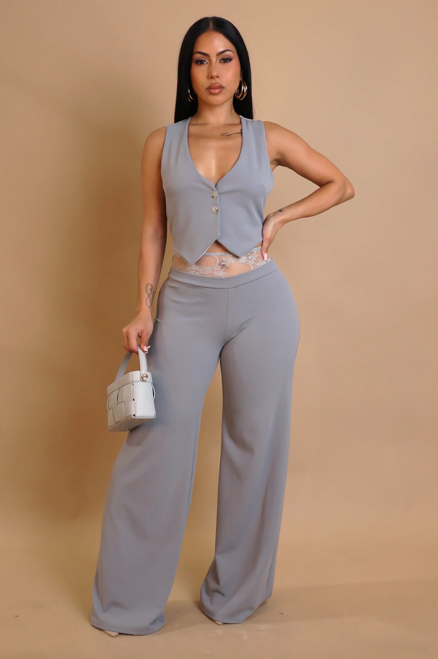 Lace Back Vest & Pant Set