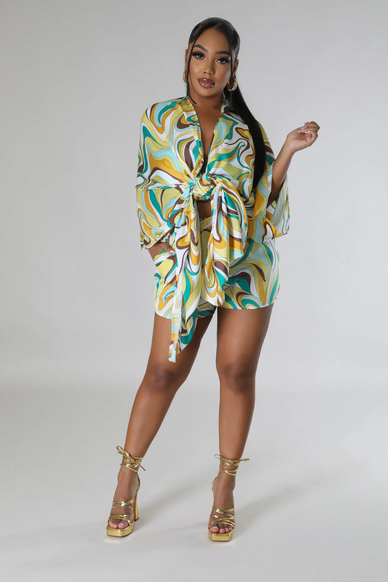 Abstract Pattern Cardigan & Shorts Set