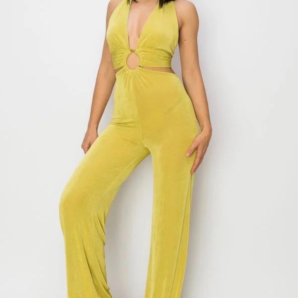 Halter Neck Cut-Out Wide Leg Jumpsuit