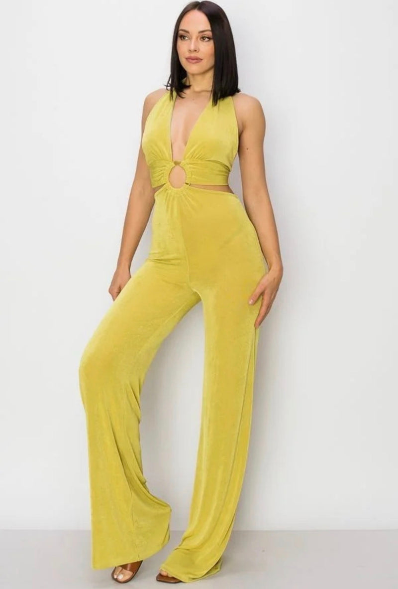 Halter Neck Cut-Out Wide Leg Jumpsuit