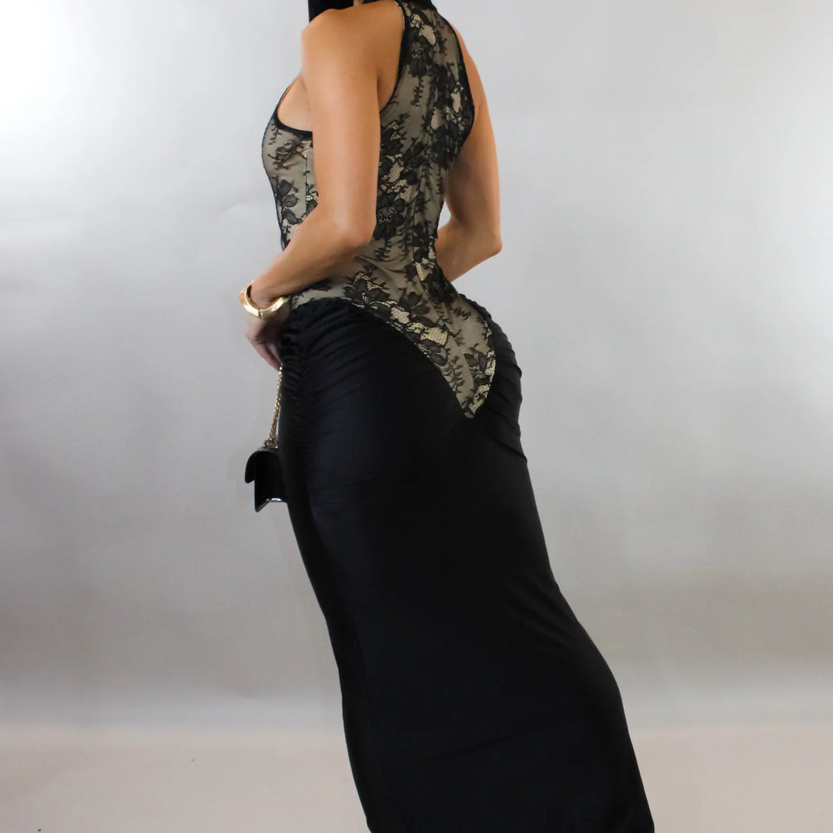 Black Lace Top Maxi Dress