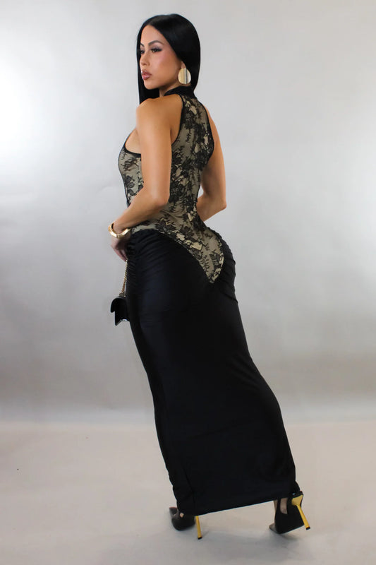 Black Lace Top Maxi Dress