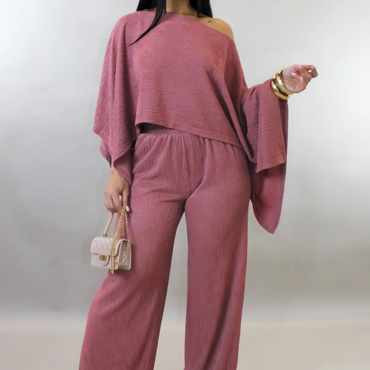 Off Shoulder Wide Leg Pants Set