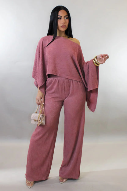 Off Shoulder Wide Leg Pants Set