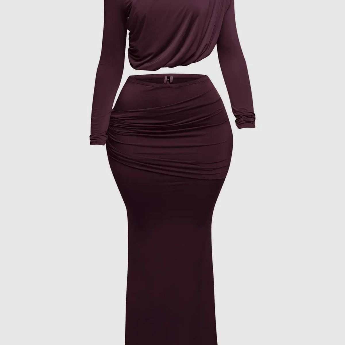 Shirring Detailed Long Sleeve Top and Maxi Skirt Set