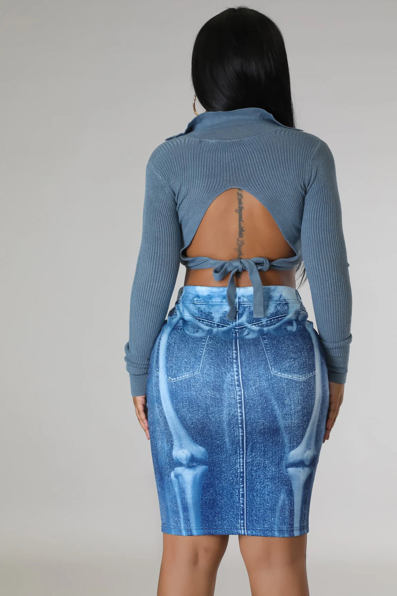 Denim Look Illusion Bodycon Skirt