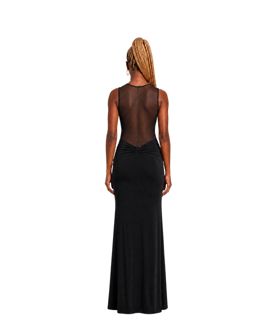 Black Knot Mesh Cutout Maxi Dress