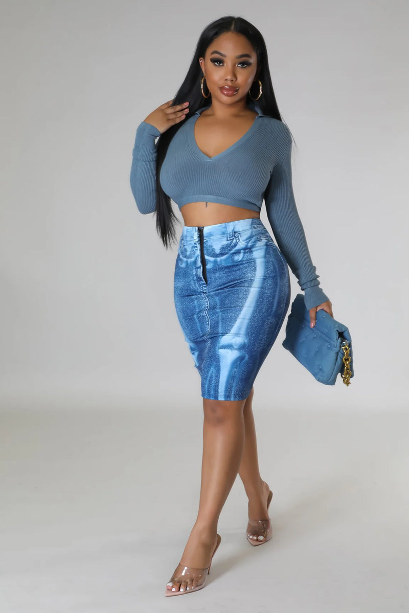 Denim Look Illusion Bodycon Skirt