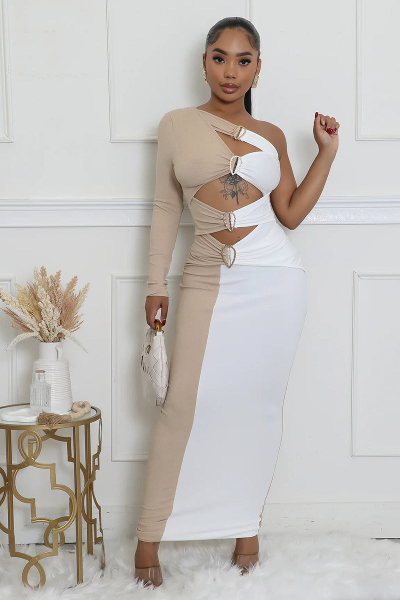 Colorblock Cut Out Bodycon Maxi Dress