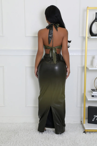 Halter Faux Leather Maxi Dress