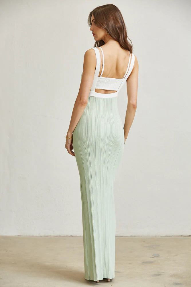 Sage Ribbed Knit Suspender Maxi Skirt Set