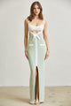 Sage Ribbed Knit Suspender Maxi Skirt Set