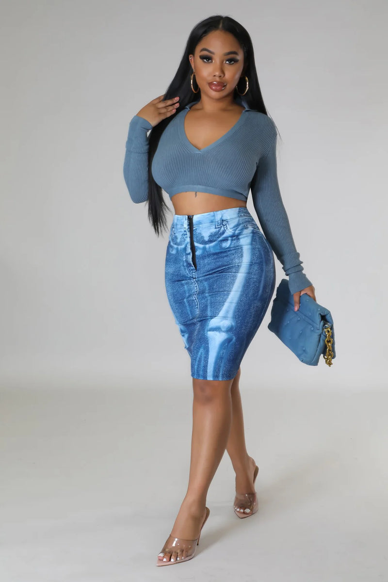 Denim Look Illusion Bodycon Skirt