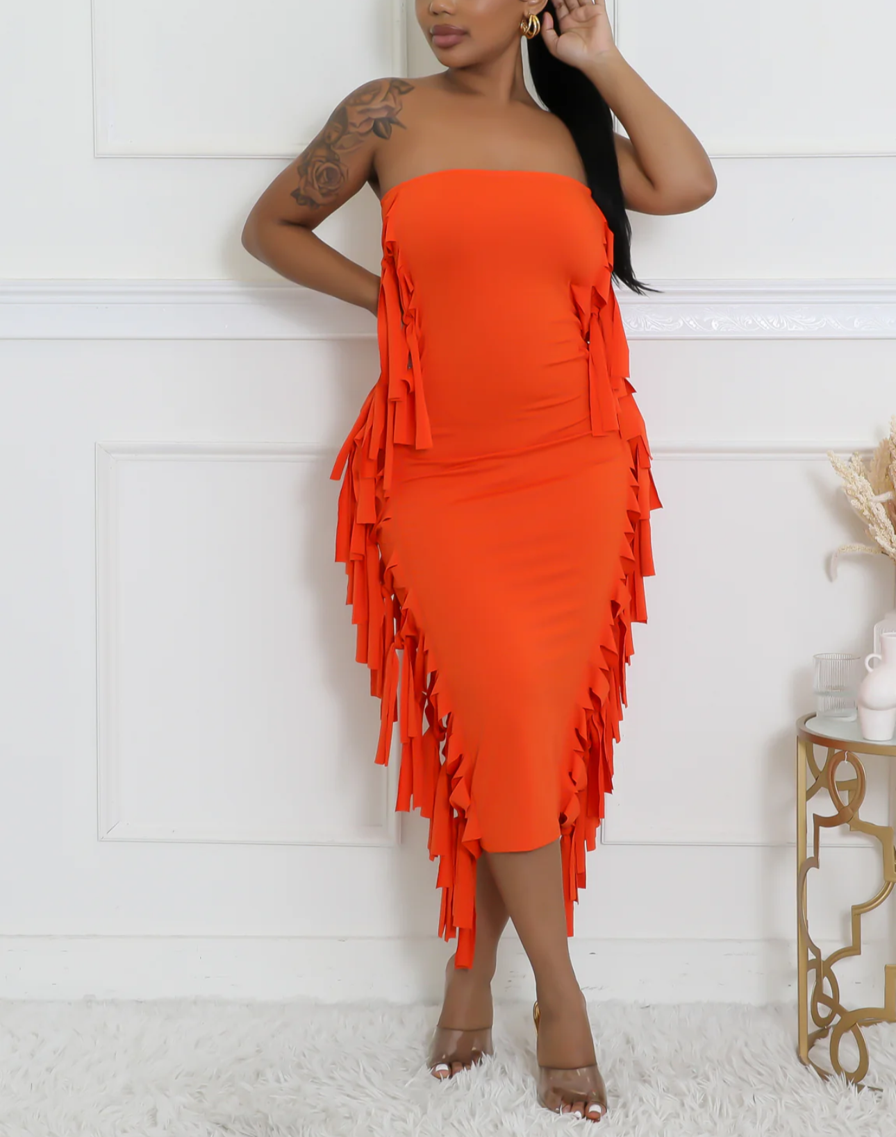 Flame Fringe Midi Dress