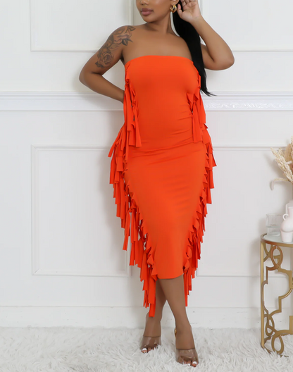 Flame Fringe Midi Dress