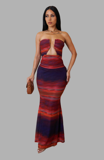 Abstract Sleeveless Maxi Dress