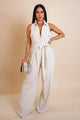 Sleeveless Button Down Belted Jumpsuit