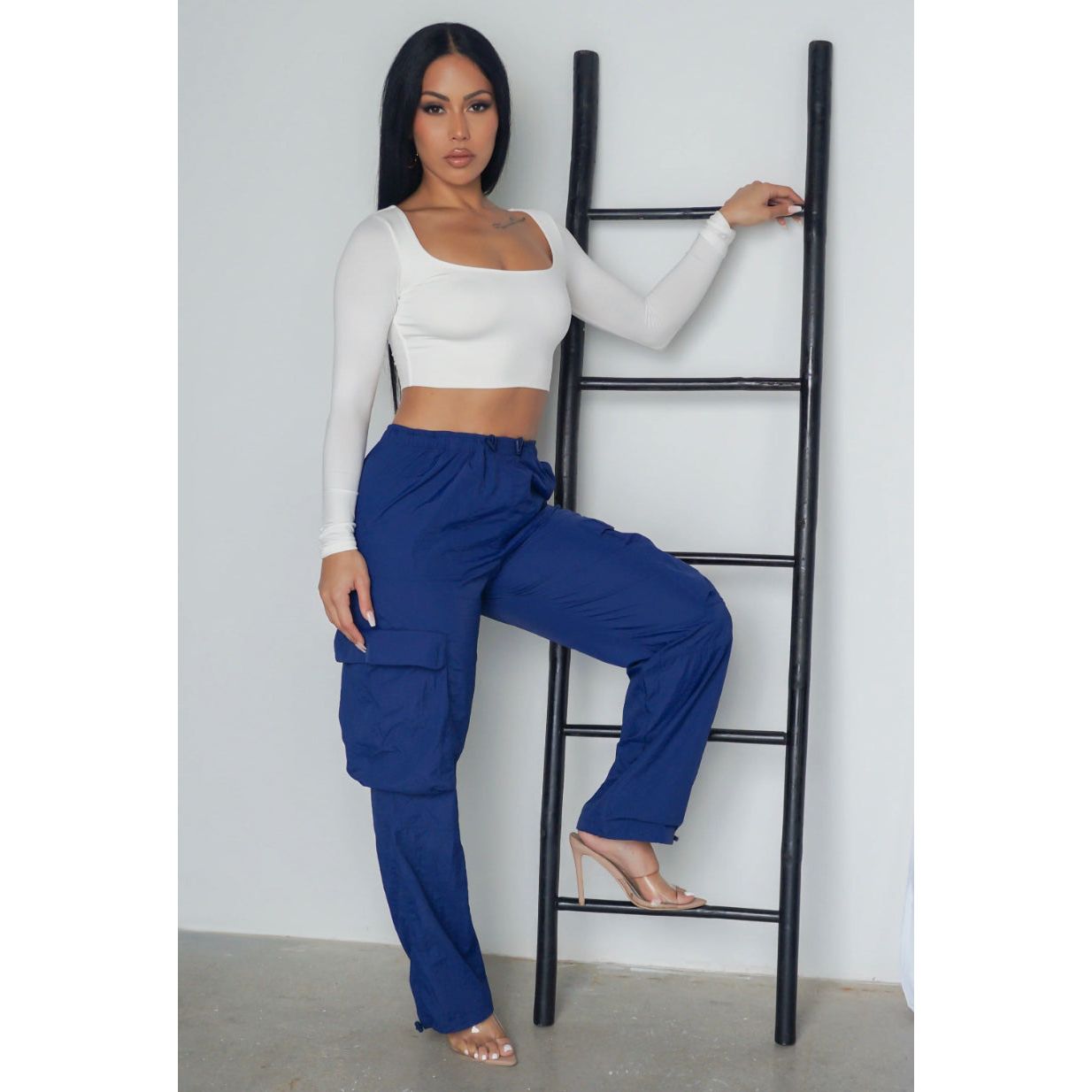 Blue cargo style joggers