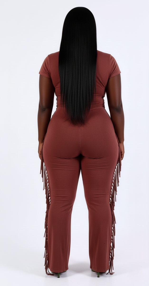 MINERAL WASHED FRINGED JUMPSUIT BURGUNDY