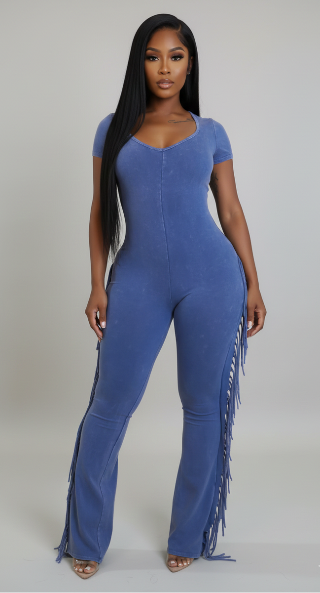 Mineral Washed Fringed Jumpsuit
