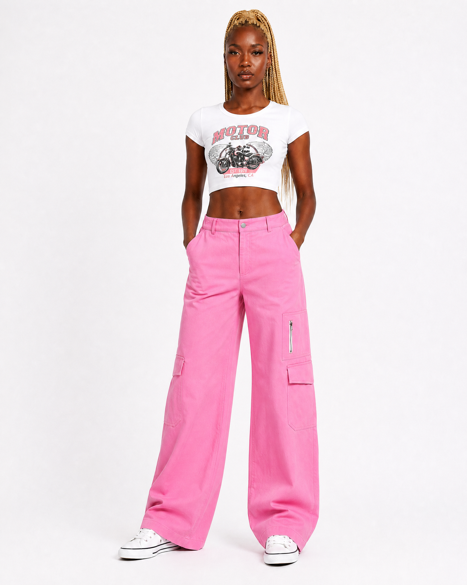 High Waisted Wide Leg Pockets Cargo Pants