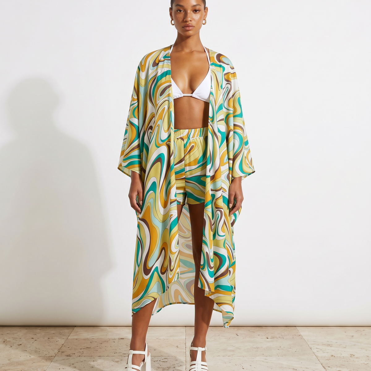 Abstract Pattern Cardigan & Shorts Set